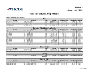 Session 3 January - April 2015 Adult Education Division  Class Schedule & Registration