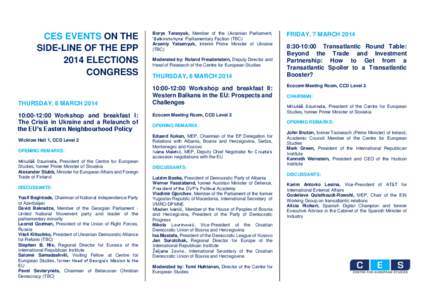 CES EVENTS ON THE SIDE-LINE OF THE EPP 2014 ELECTIONS CONGRESS  THURSDAY, 6 MARCH 2014