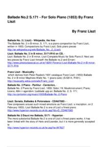 Ballade No.2 SFor Solo PianoBy Franz Liszt