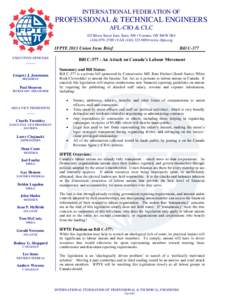 INTERNATIONAL FEDERATION OF  PROFESSIONAL & TECHNICAL ENGINEERS AFL-CIO & CLC 425 Bloor Street East, Suite 300 • Toronto, ON M4W 3R4[removed] • FAX[removed]•www.ifpte.org