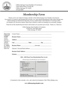 Clifton Springs Area Chamber of Commerce 2 East Main Street, PO Box 86 Clifton Springs, NY8200  Membership Form