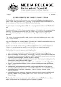 MEDIA RELEASE The Hon Malcolm Turnbull MP Minister for the Environment and Water Resources T109/07