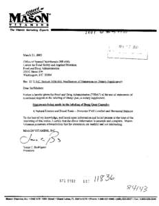 The Vitamin Marketing Experts  March 21,2003 Office of Special Nutritionals @F-450) Center for Food Safety and Applied Nutrition Food and Drug Administration