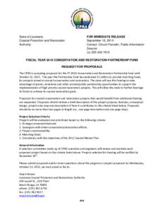 State of Louisiana Coastal Protection and Restoration Authority FOR IMMEDIATE RELEASE September 16, 2015