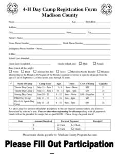 4-H Day Camp Registration Form Madison County Name Age