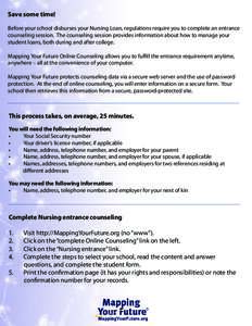 Save some time! Before your school disburses your Nursing Loan, regulations require you to complete an entrance counseling session. The counseling session provides information about how to manage your student loans, both