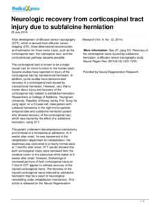 Neurologic recovery from corticospinal tract injury due to subfalcine herniation