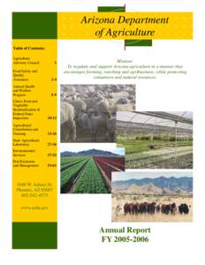 Arizona Department of Agriculture Table of Contents: Agriculture Advisory Council