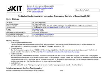 Zentrum für Information und Beratung (zib) http://www.sle.kit.edu/vorstudium/zib.php Redaktion: Christoph Müller E-Mail:   Stand: Siehe Fußzeile