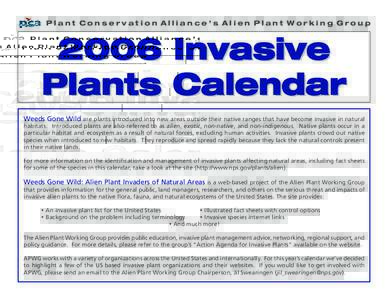 Plant Conservation Alliance’s Alien Plant Working Group[removed]Invasive Plants Calendar Weeds Gone Wild are plants introduced into new areas outside their native ranges that have become invasive in natural