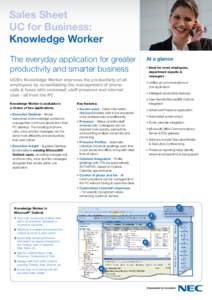 Sales Sheet UC for Business: Knowledge Worker The everyday application for greater productivity and smarter business
