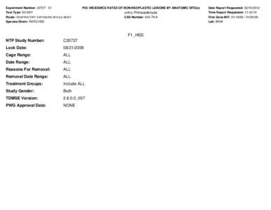 Experiment Number: [removed]Test Type: 90-DAY P03: INCIDENCE RATES OF NON-NEOPLASTIC LESIONS BY ANATOMIC SITE(a)  ortho-Phthalaldehyde