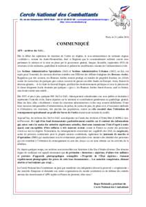 Cercle National des Combattants 38, rue des EntrepreneursParis – Tél –  http://www.cncombattants.org Paris, le 23 juillet 2014