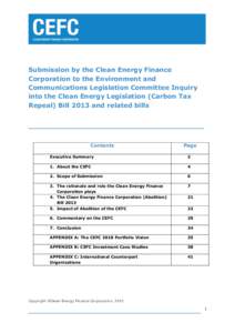 Submission by the Clean Energy Finance Corporation to the Environment and Communications Legislation Committee Inquiry into the Clean Energy Legislation (Carbon Tax Repeal) Bill 2013 and related bills