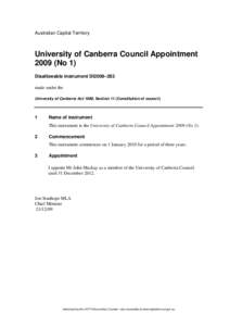 Australian Capital Territory  University of Canberra Council Appointment[removed]No 1) Disallowable instrument DI2009–263 made under the