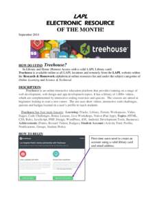 LAPL ELECTRONIC RESOURCE OF THE MONTH! September[removed]HOW DO I FIND Treehouse?