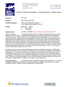 West Virginia Water Research Institute 150 Evansdale Dr. NRCCE Building PO Box 6064 Morgantown, WV[removed]Telephone: ([removed]