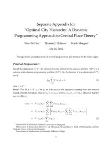 Separate Appendix for “Optimal City Hierarchy: A Dynamic Programming Approach to Central Place Theory” Wen-Tai Hsu  Thomas J. Holmesy