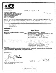 November 18,2005 Office of Nutritional Products Labeling and Dietary Supplements(HFS-810) Center for Food Safety and Applied Nutrition U.S. Food and Drug Administration[removed]Paint Branch Parkway