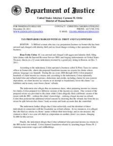 United States Attorney Carmen M. Ortiz District of Massachusetts FOR IMMEDIATE RELEASE December 20, 2011 WWW.USDOJ.GOV/USAO/MA