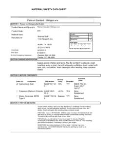 MATERIAL SAFETY DATA SHEET  Platinum Standard 1,000 ppm w/w SECTION 1 . Product and Company Idenfication  Product Name and Synonym: