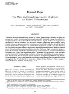 ASTROBIOLOGY Volume 4, Number 1, 2004 © Mary Ann Liebert, Inc. Research Paper The Mass and Speed Dependence of Meteor