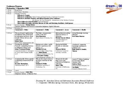 Conference Program Wednesday, 3 September[removed]am 7.30 am 9.00 am