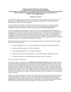 Written statement of Secretary Shaun Donovan U.S. Department of Housing and Urban Development Hearing before the Subcommittee on Transportation, Housing and Urban Development, and Related Agencies Committee on Appropriat