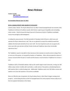 News Release Contact: Liz Bell[removed]removed] For Immediate Release (June 10, 2013)