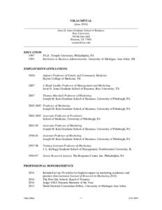 VIKAS MITTAL (June[removed]______________________________________________________________________________________ Jesse H. Jones Graduate School of Business Rice University 250 McNair Hall