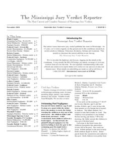 The Mississippi Jury Verdict Reporter The Most Current and Complete Summary of Mississippi Jury Verdicts November 2010 Statewide Jury Verdict Coverage