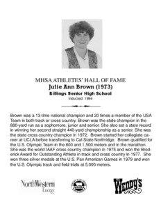 MHSA ATHLETES’ HALL OF FAME Julie Ann Brown[removed]Billings Senior High School