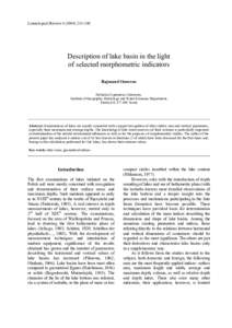 Limnological Review–240  Description of lake basin in the light of selected morphometric indicators Rajmund Skowron Nicholas Copernicus University,