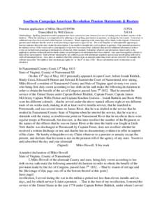 Southern Campaign American Revolution Pension Statements & Rosters Pension application of Miles Howell S9586 Transcribed by Will Graves f15VA[removed]