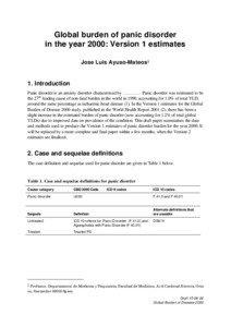 Global burden of panic disorder in the year 2000: Version 1 estimates Jose Luis Ayuso-Mateos1