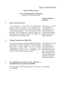 Paper No. CB[removed]Panel on Welfare Services List of outstanding items for discussion (position as at 5 December[removed]Proposed timing for discussion