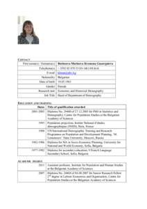 CONTACT First name(s) / Surname(s) Borissova-Marinova Kremena Gueorguieva Telephone(s) + E-mail  Nationality Bulgarian Date of birth