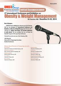 Obesity[removed]Initial Announcement 3rd International Conference and Exhibition on  Obesity & Weight Management