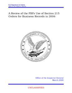 A Review of the FBI’s Use of Section 215 Orders for Business Records in 2006