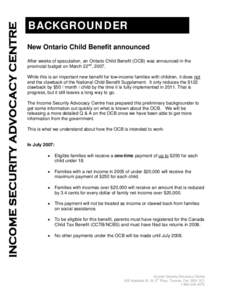 Canada Child Tax Benefit / Child benefit / Welfare