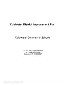 Coldwater District Improvement Plan  Coldwater Community Schools