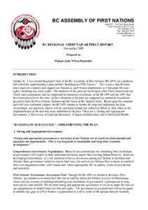 BC ASSEMBLY OF FIRST NATIONS  Suite 507 – 100 Park Royal South West Vancouver, BC V7T 1A2 Tel: [removed]Fax: [removed]