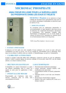 SYSTEA  ANALYSE EN LIGNE MICROMAC PHOSPHATE ANALYSEUR EN LIGNE POUR LA SURVEILLANCE