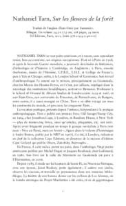 Nathaniel Tarn, Sur les fleuves de la forêt Traduit de l’anglais (États-Unis) par Auxeméry. Bilingue. Un volume 24,5 x 17,5 cm, 208 pages, 24 euros. Vif Éditions, Paris, isbn6]  NATHANIEL TA