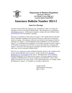 Department of Business Regulation Insurance Division 1511 Pontiac Avenue, Bldg[removed]Cranston, Rhode Island[removed]Insurance Bulletin Number[removed]