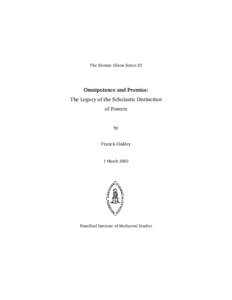 The Etienne Gilson Series 23  Omnipotence and Promise: The Legacy of the Scholastic Distinction of Powers by