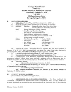 Borrego Water District MINUTES Regular Meeting of the Board of Directors Wednesday, October 27, 2010 9:15 AM 806 Palm Canyon Drive