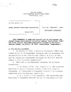 Crown Central Petroleum Corporation, Settlement Agreement, October 9, 2001