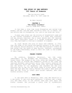 THE STORY OF SAN ANTONIO 300 Years of Romance The San Antonio Light Saturday, April 30, 1927, page 3A  By Bess Carroll