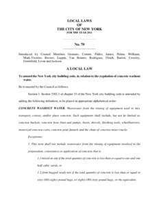 LOCAL LAWS OF THE CITY OF NEW YORK FOR THE YEAR 2011 ____________________________